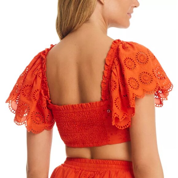 Red Carter Eyelet Coverup Crop Top Size S - Picture 2 of 2